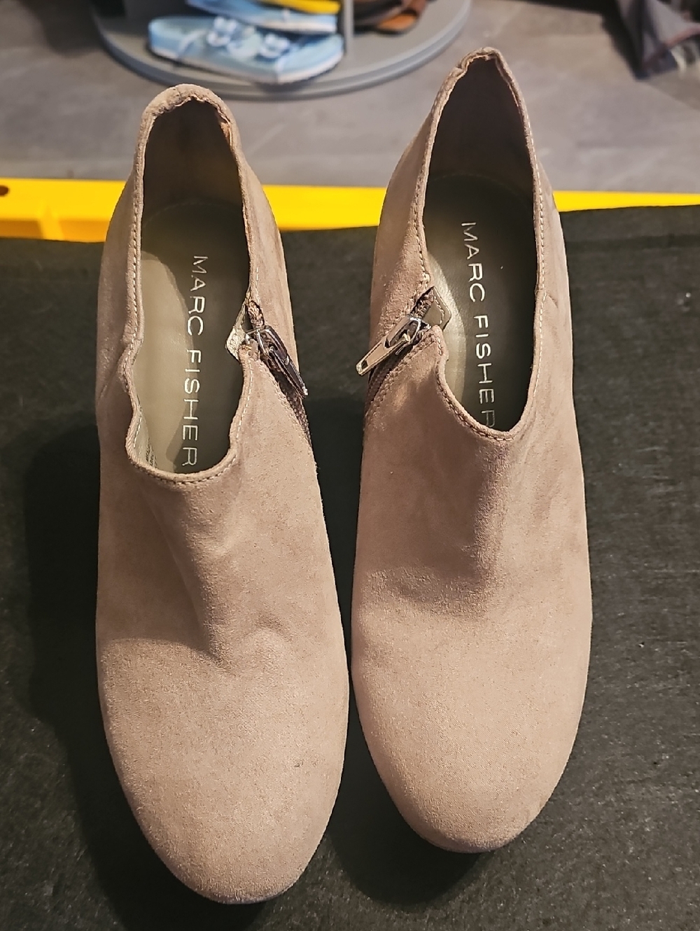 Marc Fisher Taupe Suede Zip Ankle Booties